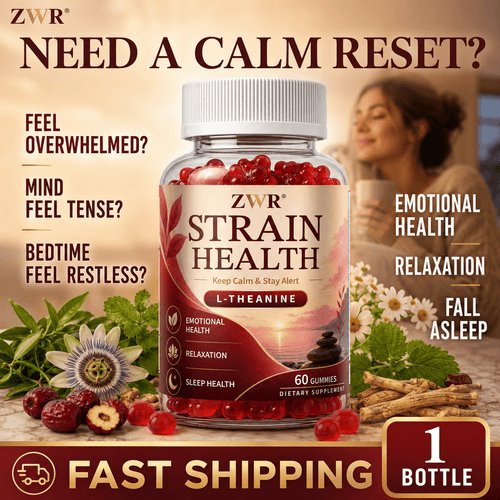 Strain Health Magnesium L-Theanine Gummies | Magnesium 50mg, L-Theanine 150mg, GABA 100mg, Glycine 50mg | EMOTIONAL HEALTH | RELAXATION | FALL ASLEEP | Amino-Mineral Evening Blend with Lemon Balm & Jujube | 60 Gummies