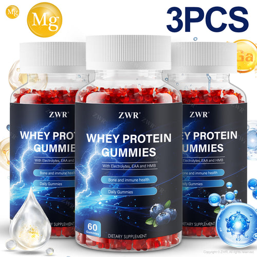 1/3pcs Whey Protein Complex Gummies - 1000mg Whey Protein Isolate, 200mg HMB, 160mg BCAA, 50mg Magnesium & 26mg Calcium per serving - Pectin Gummies, No Added Sugar - Supports Bone Health & Muscle Health - Dietary Supplement
