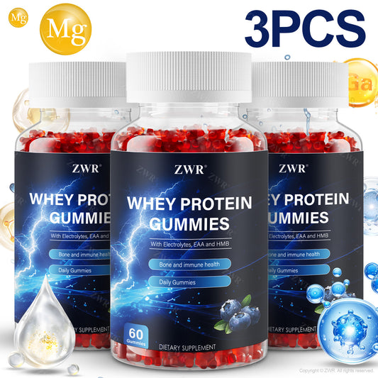 1/3pcs Whey Protein Complex Gummies - 1000mg Whey Protein Isolate, 200mg HMB, 160mg BCAA, 50mg Magnesium & 26mg Calcium per serving - Pectin Gummies, No Added Sugar - Supports Bone Health & Muscle Health - Dietary Supplement