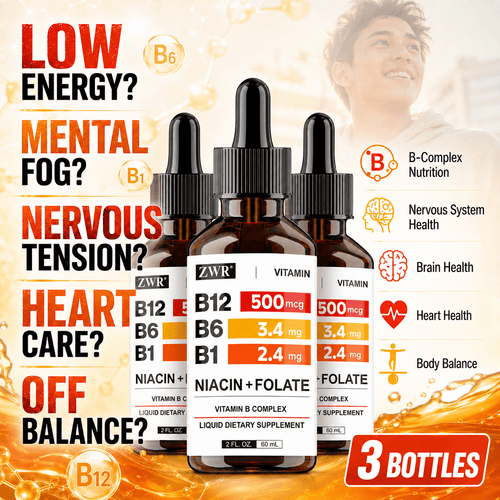 1/2/3 Bottles, Vitamin B Complex Liquid Dietary Supplement, B12 B6 B1 with Niacin + Folate, 2 FL. OZ./ 60 mL, 30 Servings, Daily B-Complex Nutrition for Adults