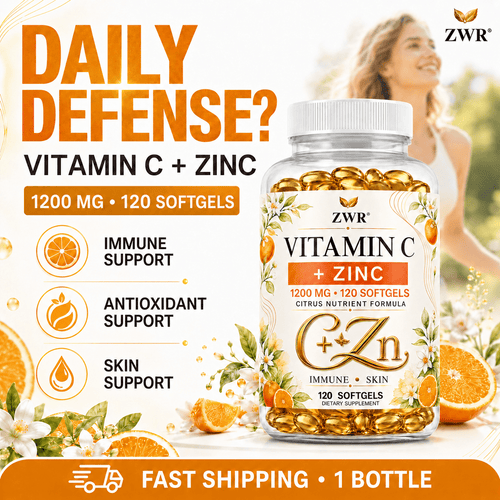 Vitamin C + Zinc Softgels, 120 Count | 1, 200 mg Vitamin C and 20 mg Zinc per Serving | Citrus Bioflavonoids | Immune & Skin Health