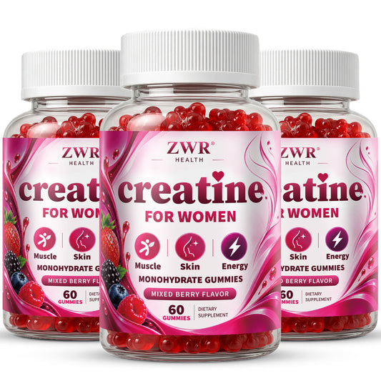ZWR Creatine for Women Monohydrate Gummies, 60 Count | 3300 mg Creatine with 1650 mg Marine Collagen, Vitamin C, B12 & Hyaluronic Acid | Mixed Berry Flavor | Muscle Health, Beauty Nutrition & Daily Energy