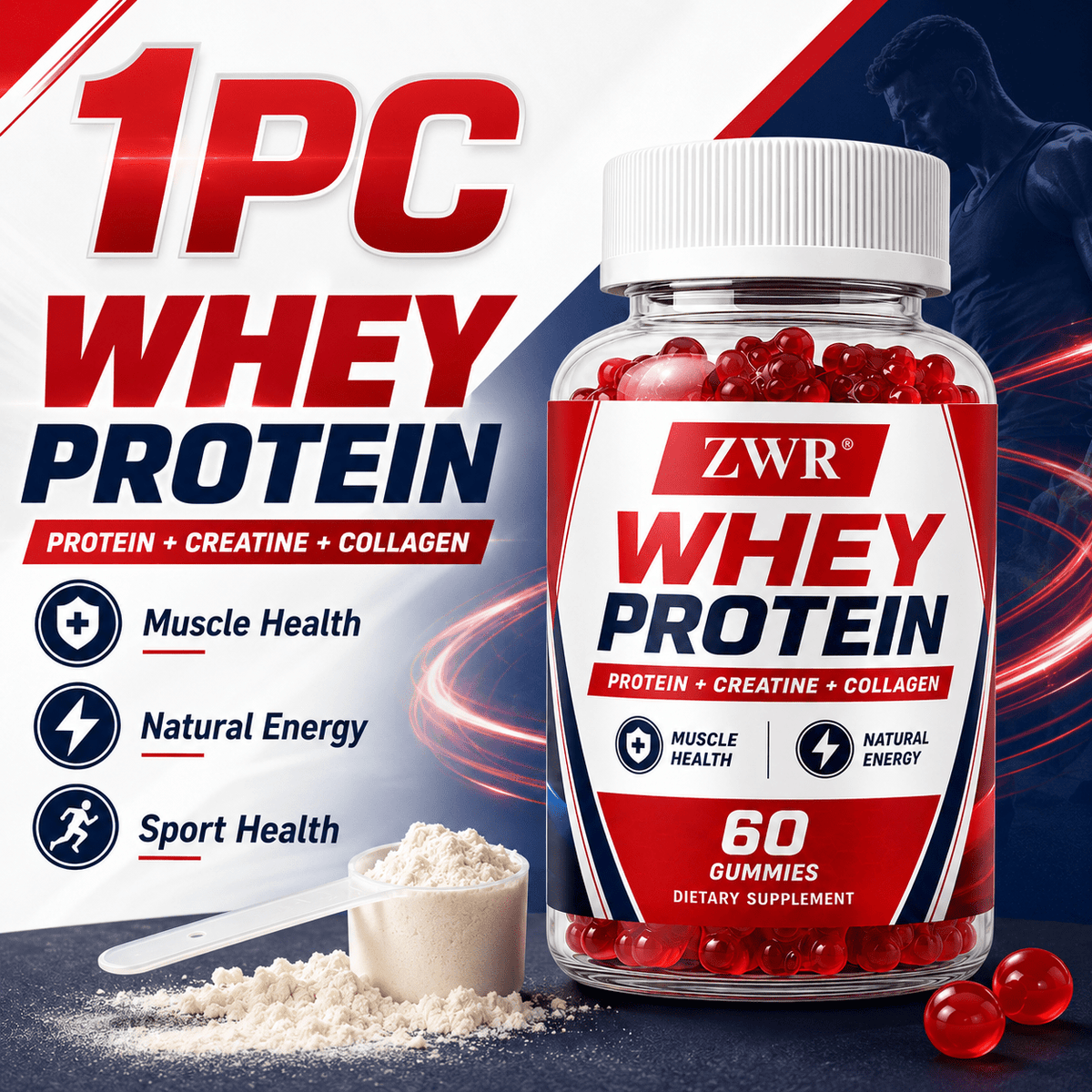Whey Protein Gummies, Protein Creatine & Collagen Formula with Electrolyte Minerals, Daily Energy Support, Hydration Support, Active Lifestyle Gummies