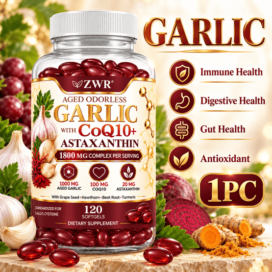 Aged Odorless Garlic with CoQ10 and Astaxanthin, Grape Seed, Hawthorn Berry, Beet Root and Turmeric Botanical Blend for Cardiovascular Health, Heart Health, Circulatory Health, Antioxidant, Natural Energy and Daily Wellness