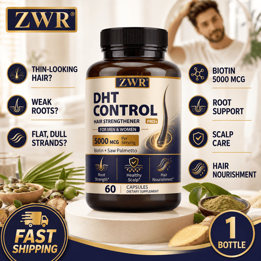 DHT CONTROL Capsules. Support Balanced Hair & Skin Condition, Deliver Powerful Antioxidant Protection. Key Ingredients: Saw Palmetto, Ashwagandha, Green Tea, Eleutherococcus Seed, L-Cysteine, Lactobacillus Acidophilus, 60 Counts.