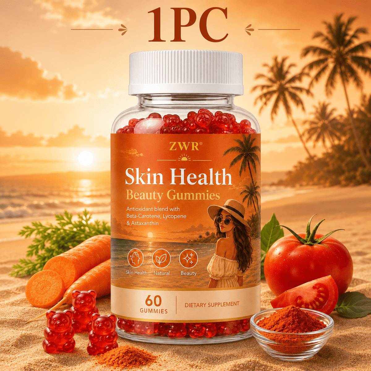 Natural Production Gummies - Beta Carotene & Vitamin-Enriched Soft Chews For Skin Health, No Common Allergens