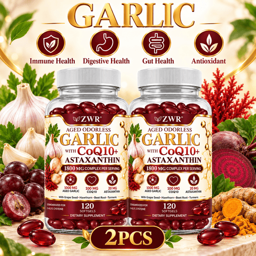Aged Odorless Garlic with CoQ10 and Astaxanthin, Grape Seed, Hawthorn Berry, Beet Root and Turmeric Botanical Blend for Cardiovascular Health, Heart Health, Circulatory Health, Antioxidant, Natural Energy and Daily Wellness