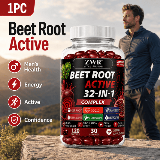 32-IN-1 Beet Root Softgel Complex with Pomegranate, Grape Seed, CoQ10, L-Citrulline, Electrolytes, Vitamins & Minerals for Men's Health, Heart Health, Natural Energy, Focus & Clarity and Antioxidant