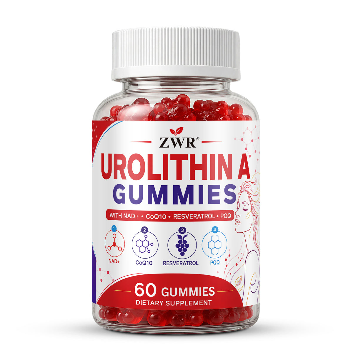 Urolithin A 400mg Gummies, NAD+ CoQ10 Resveratrol PQQ Formula, Healthy Aging Nutrition, Daily Energy Nutrition & Antioxidant Nutrition, Dietary Supplement, 60 Gummies per sevring