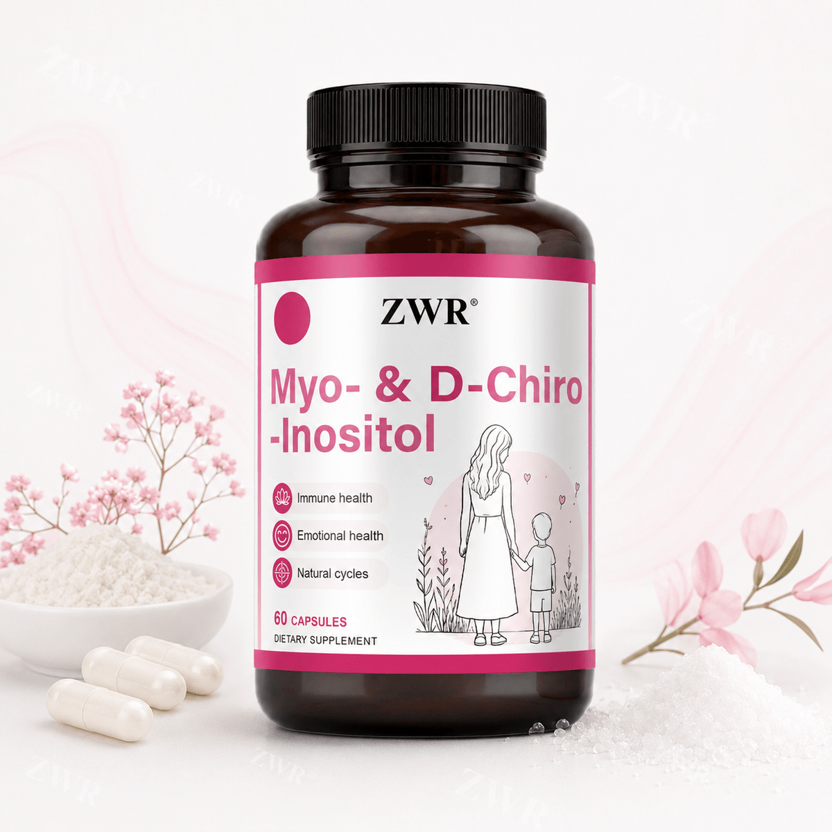 Myo & D-Chiro Inositol Capsules for Women, 1800mg Myo-Inositol + 45mg D-Chiro-Inositol, Women's Daily Balance, Ovarian Wellness & Natural Cycle Support, 60 Capsules