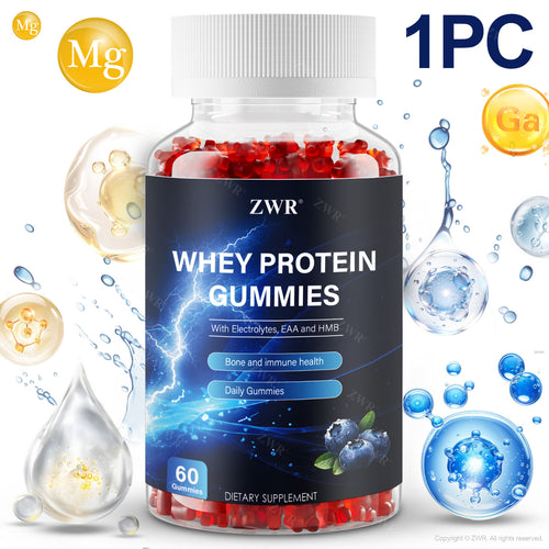 1/3pcs Whey Protein Complex Gummies - 1000mg Whey Protein Isolate, 200mg HMB, 160mg BCAA, 50mg Magnesium & 26mg Calcium per serving - Pectin Gummies, No Added Sugar - Supports Bone Health & Muscle Health - Dietary Supplement
