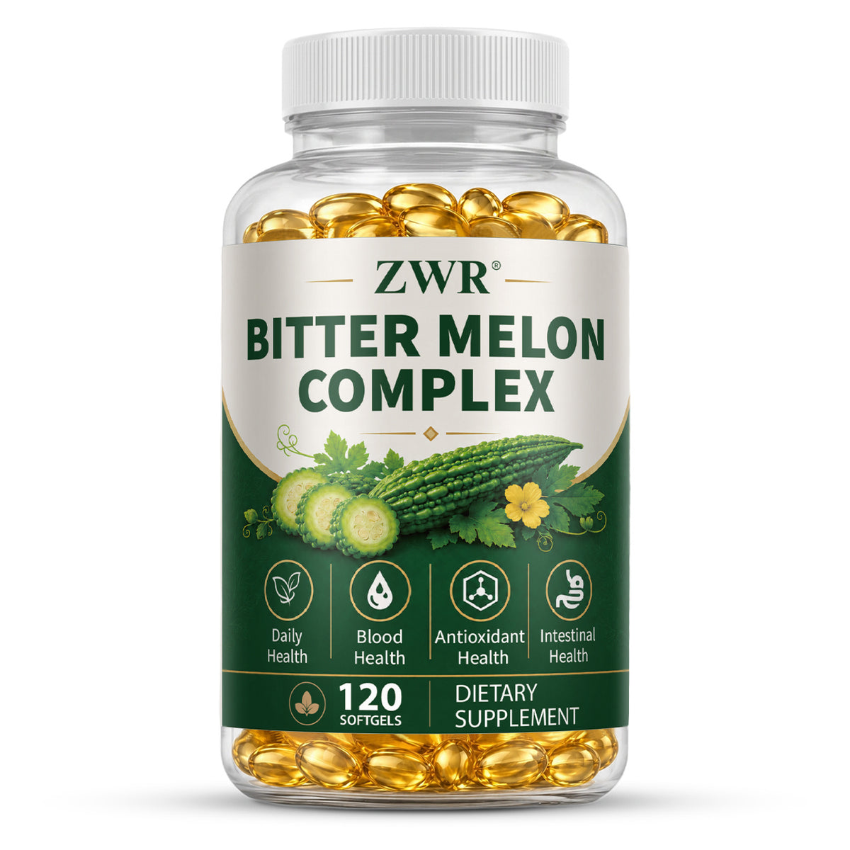 1 PC Bitter Melon Dietary Supplement, Herbal Complex with Bitter Melon Extract & Fruit Powder, Natural Plant-Based Formula for Daily Wellness, Antioxidant Support and Digestive Health, For Women and Man, 120 Softgels
