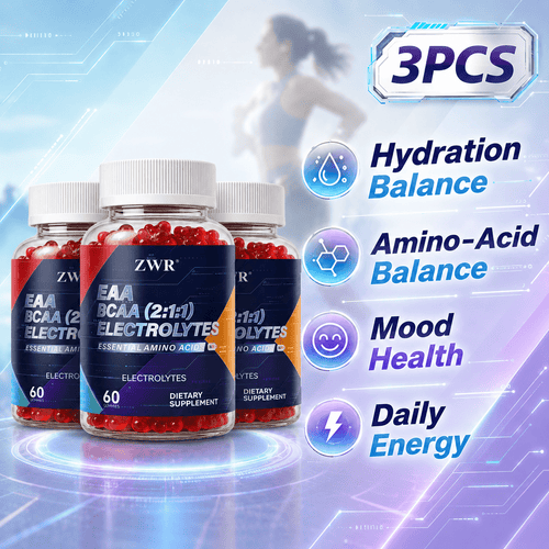 Advanced BCAA & EAA Gummies with 9 Amino Acids, Magnesium 50mg, Potassium 30mg & Vitamin B6 - For Metabolic Wellness & Daily Strength Health, 60ct per bottle