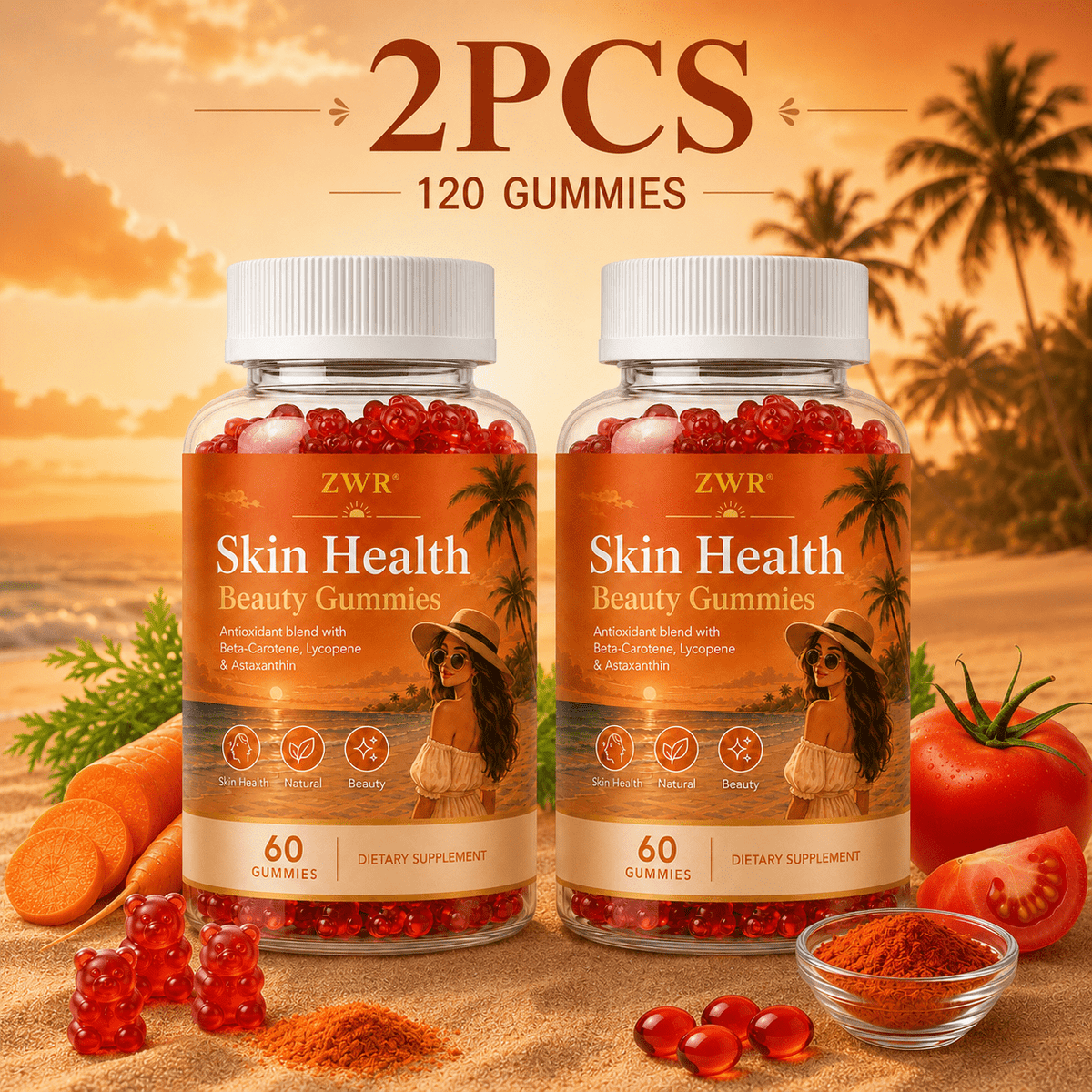 Natural Production Gummies - Beta Carotene & Vitamin-Enriched Soft Chews For Skin Health, No Common Allergens