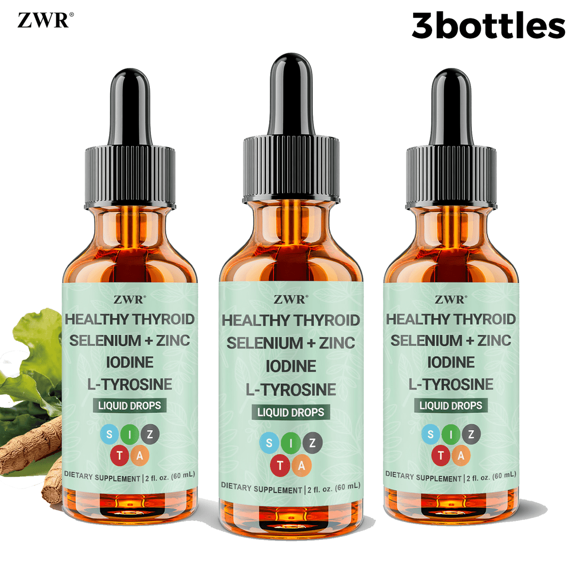 1/3PCS Iodine Health Liquid Supplement - 60ml (30 Servings) - Thyroid Function, Energy, and Immune Health - Enhanced with Vitamin A, B12, Zinc, and L-Tyrosine