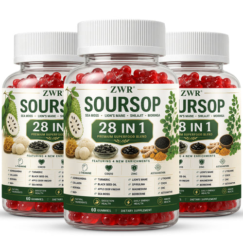 Newly Upgraded 28-in-1 Soursop Sea Moss Gummies, Diverse Superfood Blend with Lion's Mane, Ashwagandha, Shilajit, Turmeric, Spirulina, Berberine, Magnesium and NAD+, Whole-Body Daily Nutrition, 60 Count