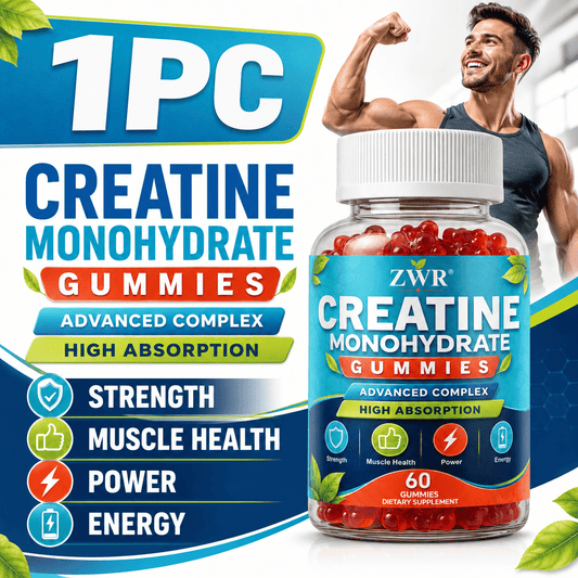 Creatine Monohydrate Gummies - For Hydration Wellness, Energy Health & Muscle Maintenance - With Creatine 1500mg, BCAA, L-Taurine, B12, B6 & Electrolyte Blend - Per Bottle: 60 Gummies