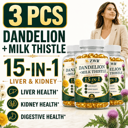 Dandelion & Milk Thistle Softgels - For Digestive Health, Liver Wellness & Kidney Support - With Dandelion Root, Milk Thistle, Artichoke, Ginger, Chanca Piedra, Parsley, Cleavers & Red Clover - Per Bottle: 120 Softgels