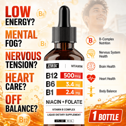 1/2/3 Bottles, Vitamin B Complex Liquid Dietary Supplement, B12 B6 B1 with Niacin + Folate, 2 FL. OZ./ 60 mL, 30 Servings, Daily B-Complex Nutrition for Adults
