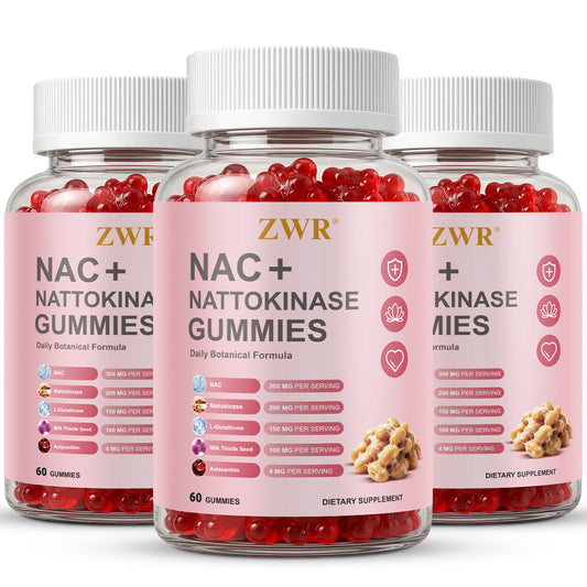 ZWR NAC Gummies with Nattokinase 4000 FU, Reduced Glutathione, Alpha Lipoic Acid, Beet Root Extract and Milk Thistle, Convenient Daily Botanical Formula, 60 Gummies-Brain and cardiovascular health, healthy circulatory system