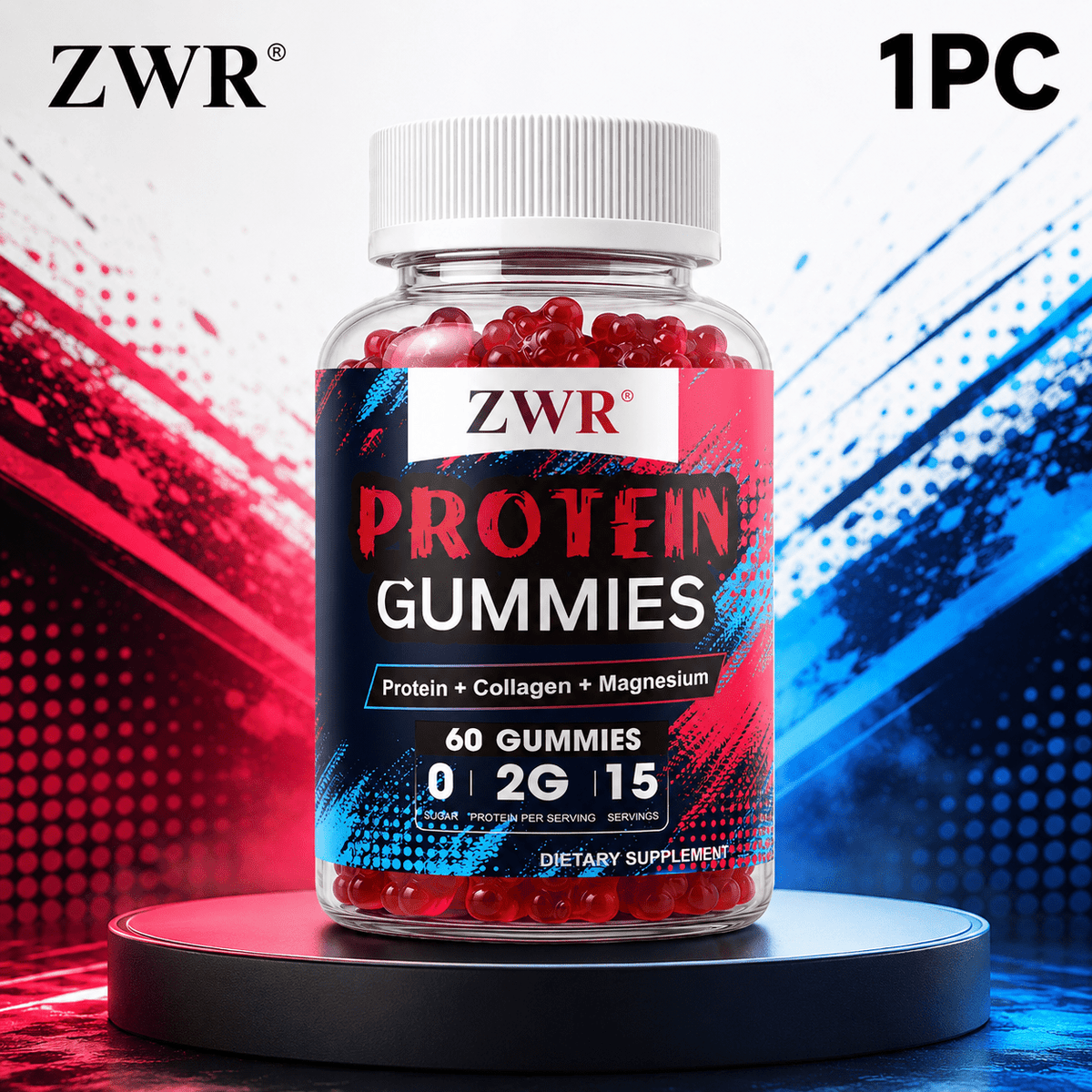 1pc Whey Protein Gummies, Whey Protein Isolate, Whey Protein Concentrate, Collagen Peptides, BCAA, Vitamin D3, Calcium Magnesium Potassium, Daily Activity Support, High Protein Portable Snack, Daily Supplement, Work Study Break