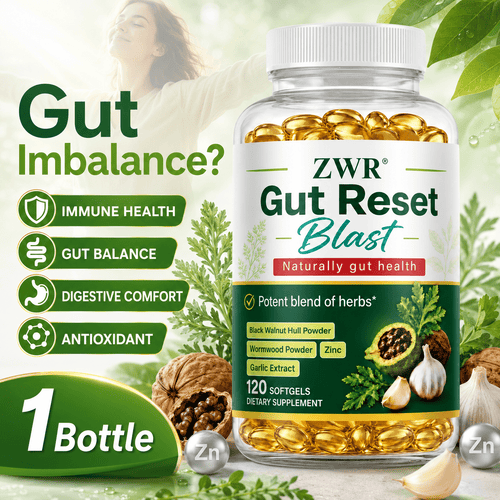 1 Bottle Gut Reset Blast Herbal Softgels with Black Walnut Hull, Wormwood, Garlic & Zinc, 1500mg Herbal Blend, Gut Balance, Digestive Comfort & Immune Health, 120 Softgels