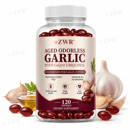 Odorless Aged Garlic Extract Softgels 600mg, (120 Softgels), with CoQ10 Ubiquinol & S-Allyl Cysteine, Cardiovascular Support, Cholesterol Wellness, Digestive Support & Daily HealthEasy-to-Swallow, Premium Garlic Dietary Supplement