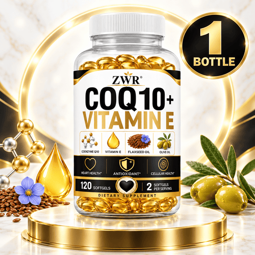 ZWR Coenzyme Q10 Softgels with Vitamin E, Flaxseed Oil 300mg, Olive Oil 200mg & Black Pepper Extract 5mg Per Serving, 120 Softgels