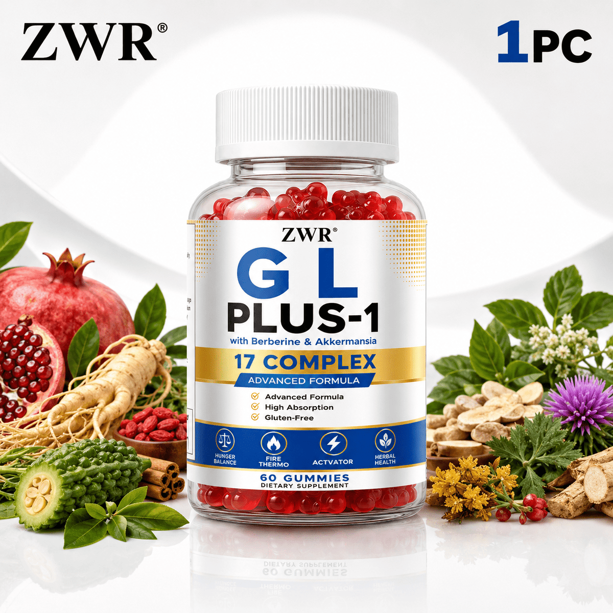 17-in-1 Scientific Formula Gummies, Hunger Balance, Stable Energy & Antioxidant Support, Radiate Confidence From Within with Berberine, Cinnamon, Ginseng, Turmeric and Green Tea, 60 Count