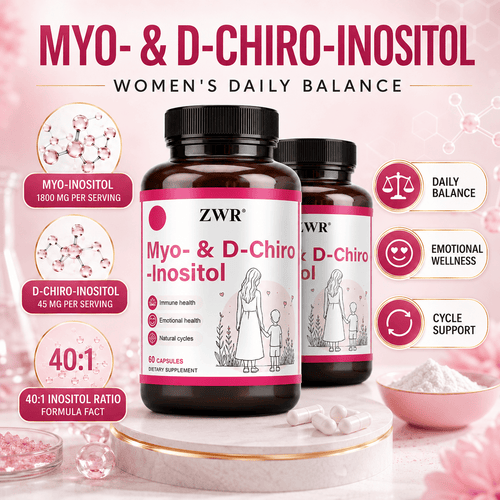 Myo & D-Chiro Inositol Capsules for Women, 1800mg Myo-Inositol + 45mg D-Chiro-Inositol, Women's Daily Balance, Ovarian Wellness & Natural Cycle Support, 60 Capsules