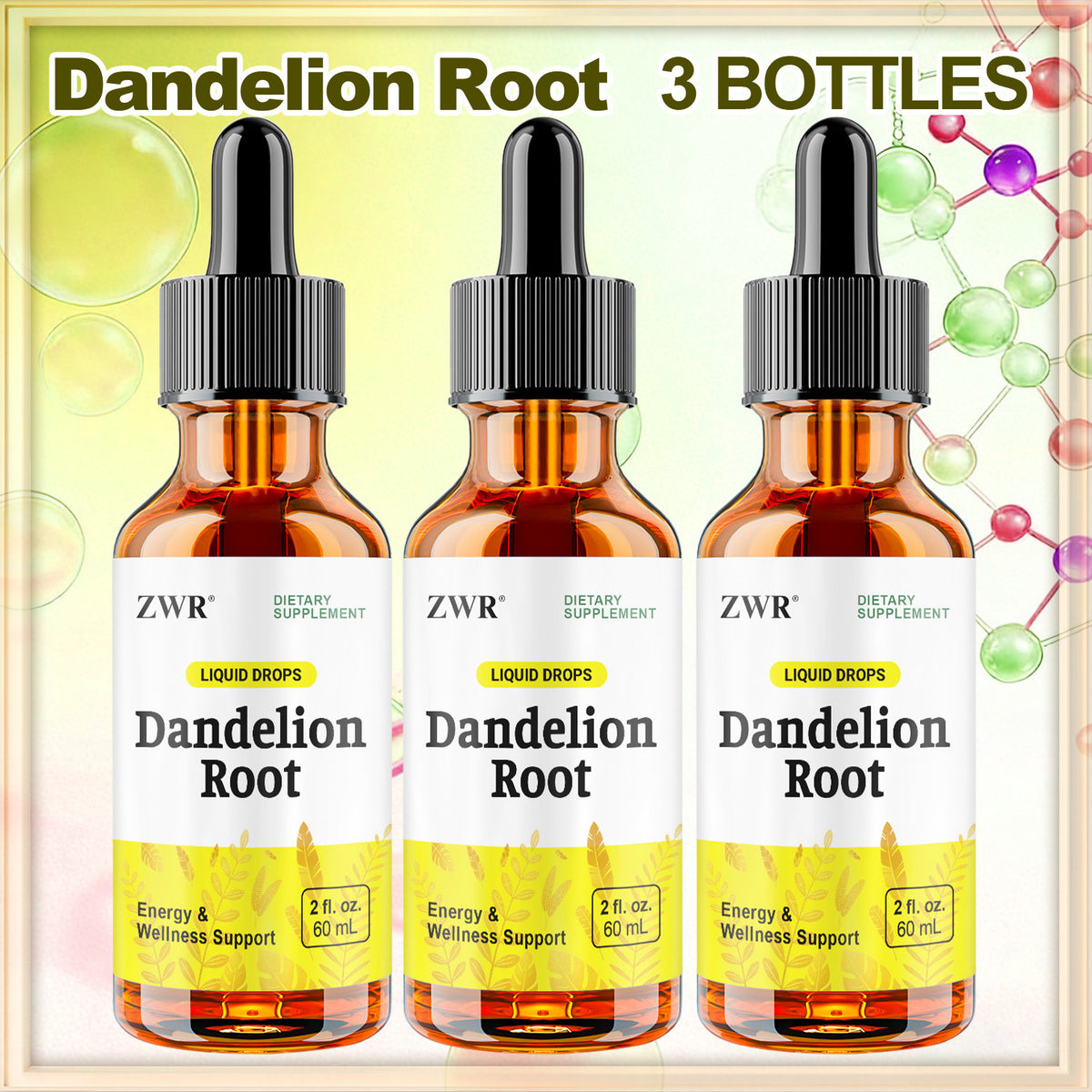 1/3pcs Dandelion Root Extract Liquid Drops - Herbal Tincture for Liver Cleanse and Heart Health Support - Vegan Glycerin Based, Non-Alcohol, Add to Tea