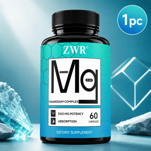 1PC 5-in-1 Magnesium Complex 500mg - Glycinate, Citrate, Malate Blend with 72 Trace Minerals, Bone Health, Muscle Health, 60 Capsules