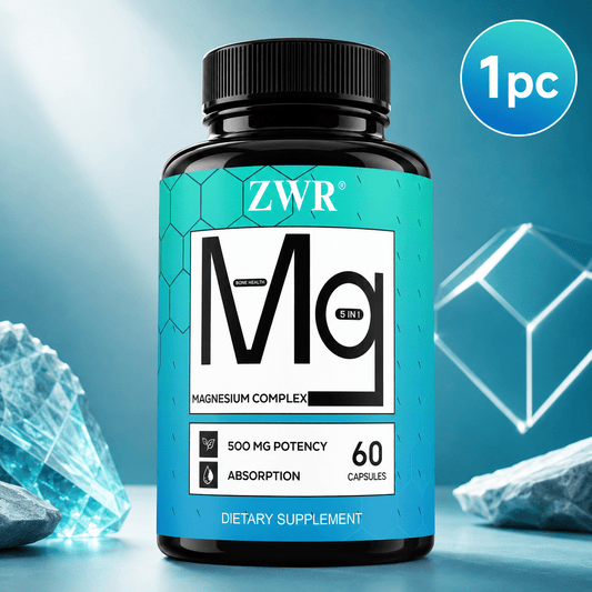 1PC 5-in-1 Magnesium Complex 500mg - Glycinate, Citrate, Malate Blend with 72 Trace Minerals, Bone Health, Muscle Health, 60 Capsules
