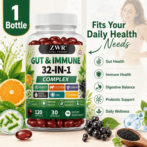 1 Bottle 32-in-1 Gut & Immune Complex Softgels, 120 Softgels, 30 Servings, Probiotic, Colostrum, Elderberry, Black Seed Oil, Zinc & Vitamin D3, Gut Health, Immune Health, Digestive Balance, Probiotic Support & Daily Wellness