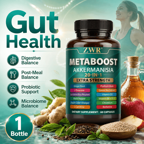 1 Bottle Metaboost Akkermansia 20-in-1 Extra Strength Capsules, 60 Capsules, 30 Servings, Gut Health, Digestive Balance, Post-Meal Balance