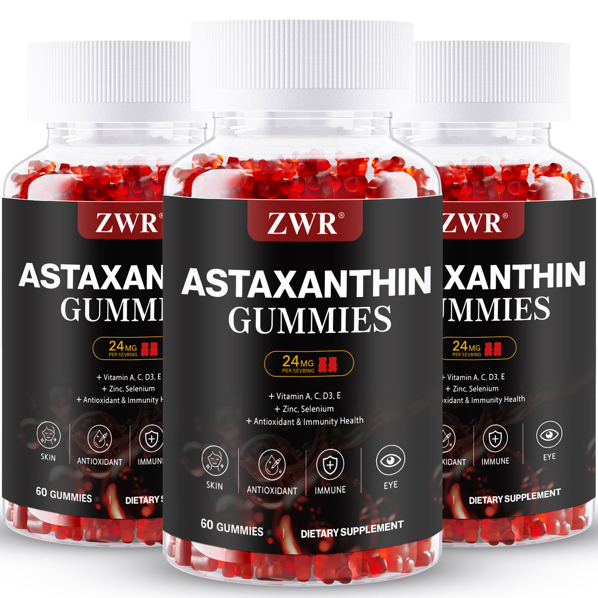 1/3Pcs Astaxanthin Gummies for Adults, Astaxanthin + Resveratrol + Mixed Vitamins, for Skin Radiance & Healthy Vision, Great for Both Men and Women, 60 Gummies