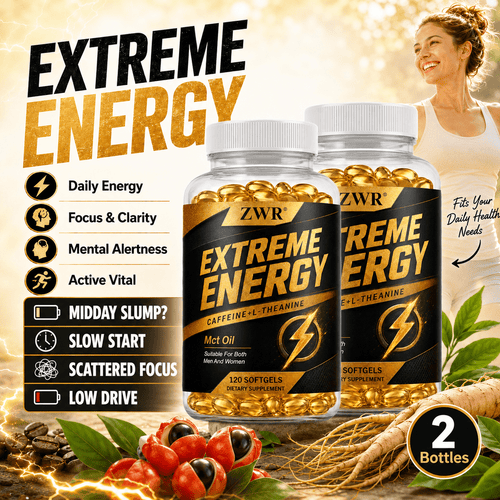 2 Bottles Extreme Energy Caffeine & L-Theanine Softgels, Better Value, 120 Softgels & 30 Servings per Bottle, with MCT Oil, Vitamin B12, Guarana and Red Ginseng for Focus, Mental Alertness & Active Vital