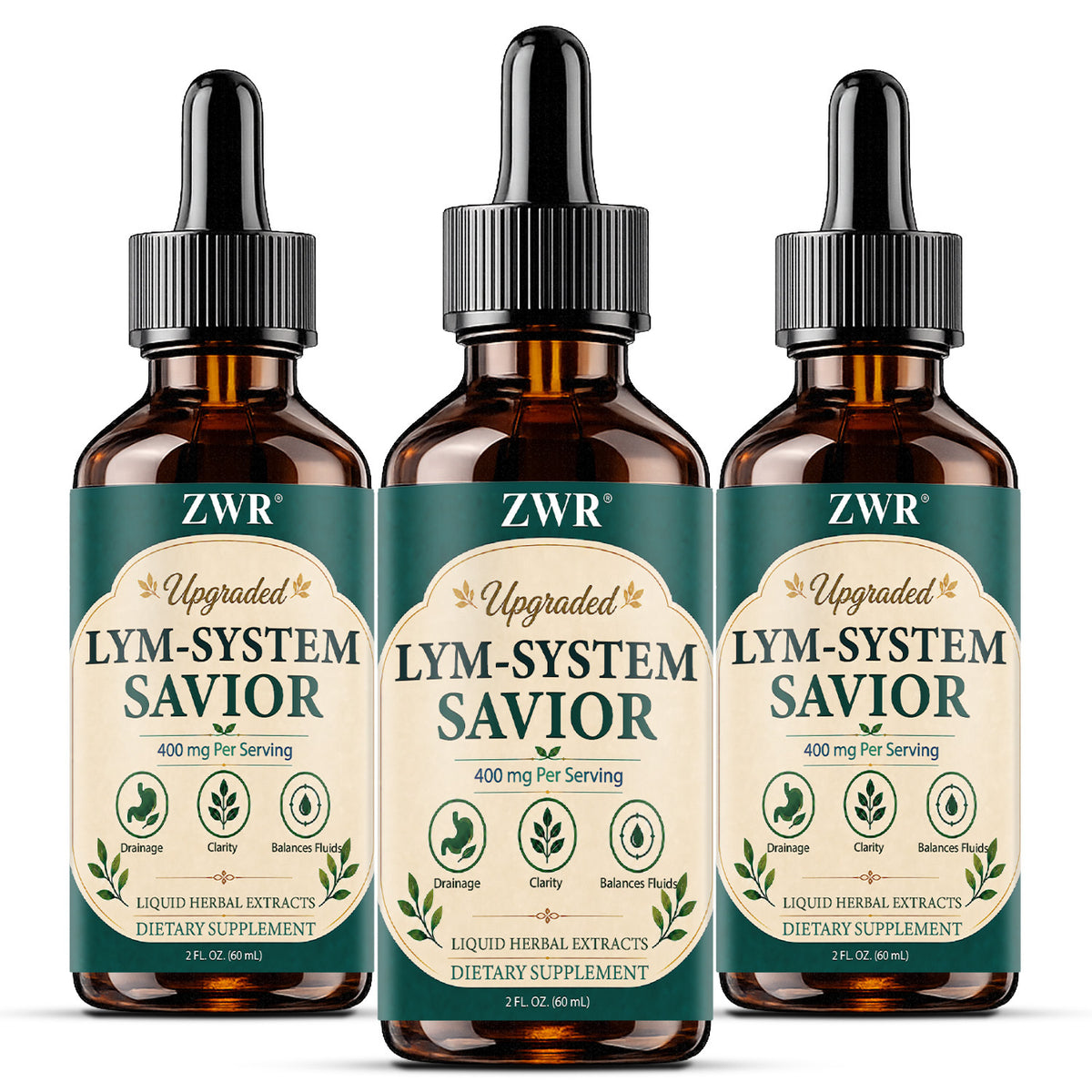 400mg Lymphatic Health Savior Drops, Premium Herbal Formula, with Prickly Ash Bark, Plantain, Red Clover, for Internal Moisture Balance & Healthy Living, Great for Take 1ml Daily with Water, 60ml