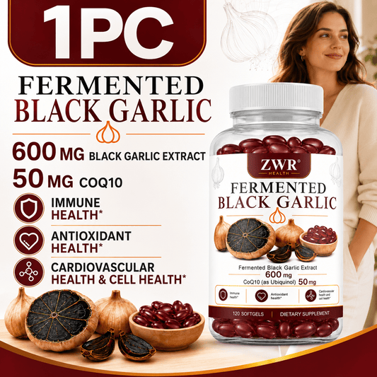 Fermented Black Garlic Softgels - For Antioxidant Wellness, Immune Health & Cardiovascular Support - With Fermented Black Garlic 600mg & CoQ10 (Ubiquinol) 50mg - Per Bottle: 120 Softgels