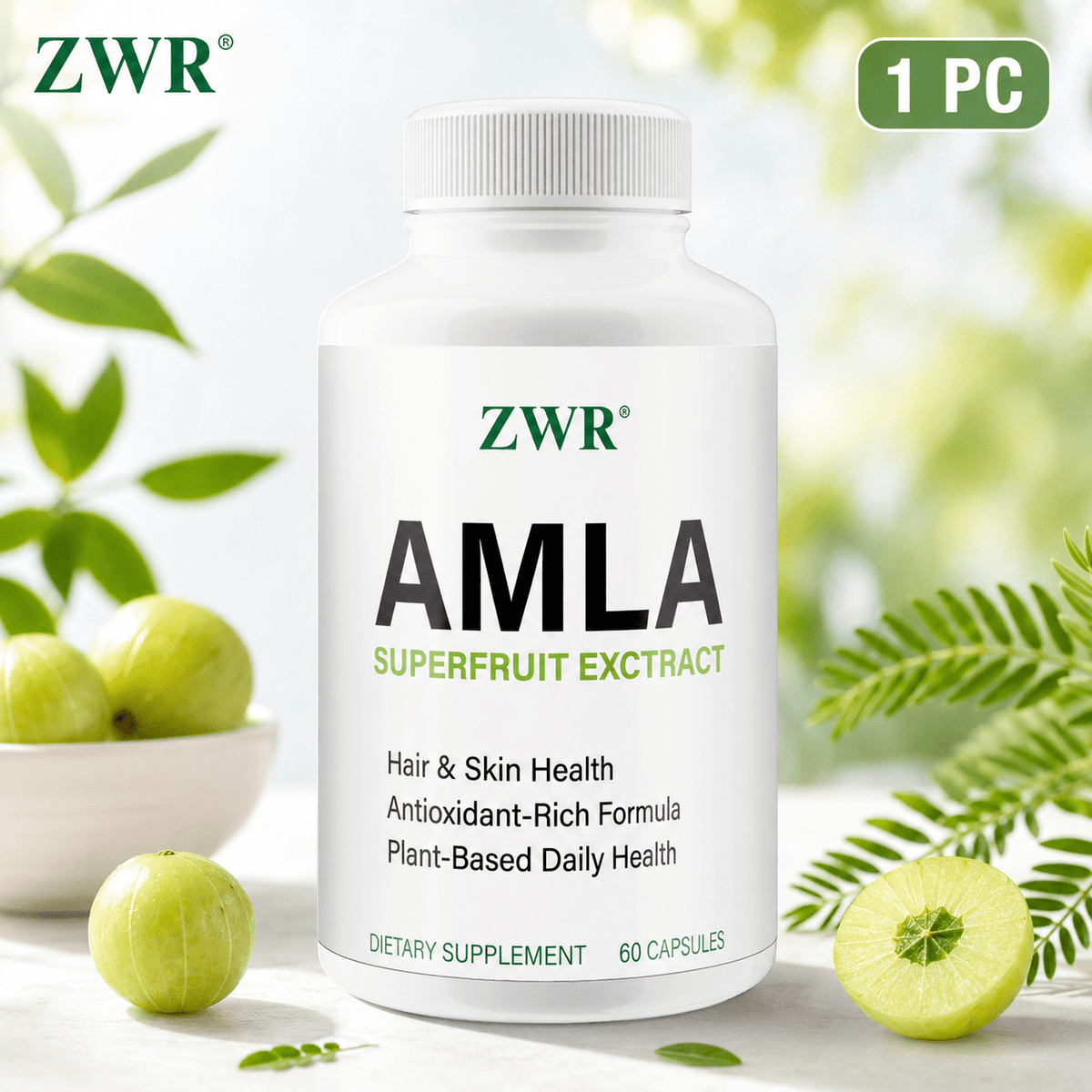 1 PC Amla Superfruit Extract Capsules, Plant-Based Daily Beauty Routine with Antioxidant Care, Hair & Skin Wellness Support, 60 Capsules